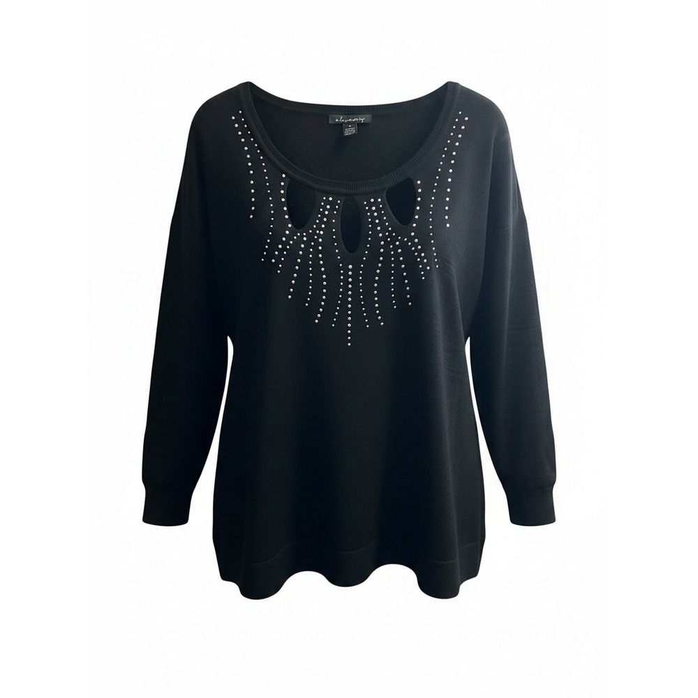 A Love Story Black Studded Keyhole Pullover Sweater 3X L75639W